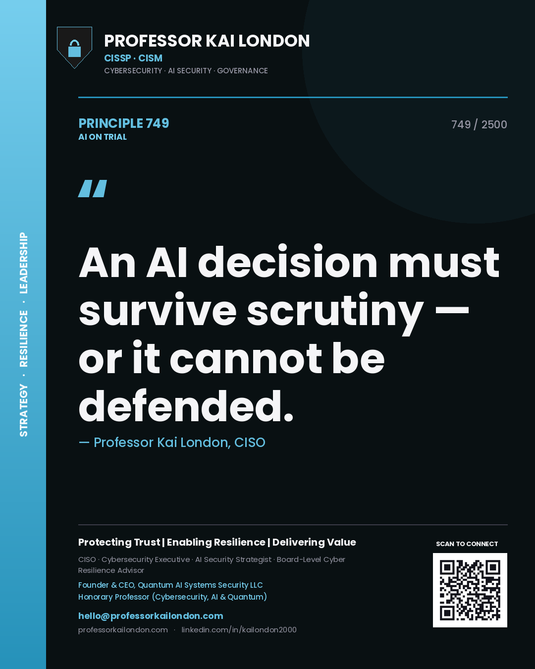 Professor Kai London principle 749: An AI decision must survive scrutiny — or it cannot be defended.