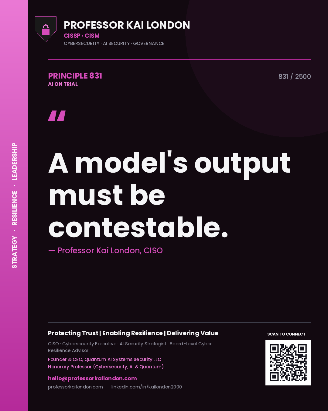 Professor Kai London principle 831: A model's output must be contestable.