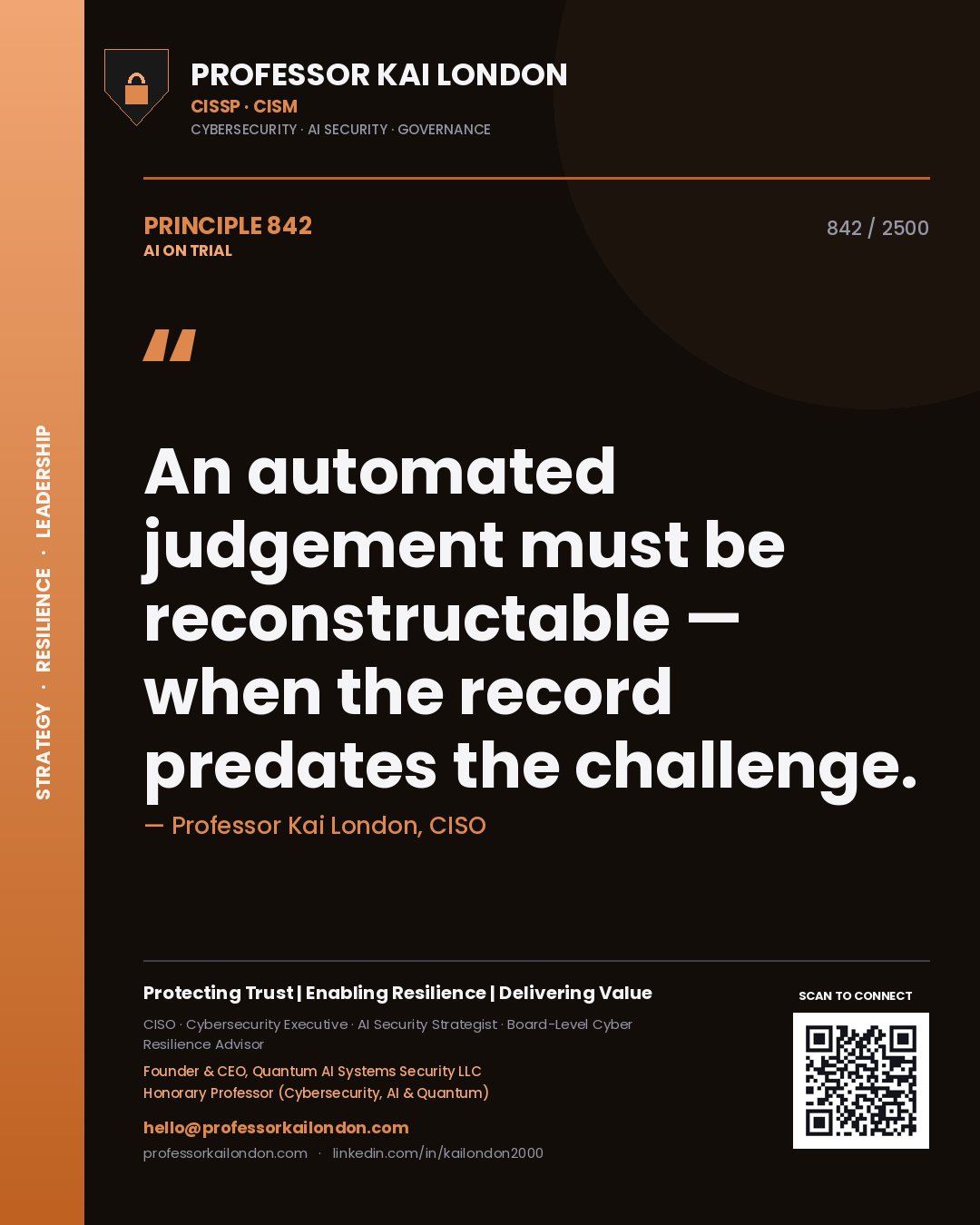 Professor Kai London principle 842: An automated judgement must be reconstructable — when the record predates the challenge.