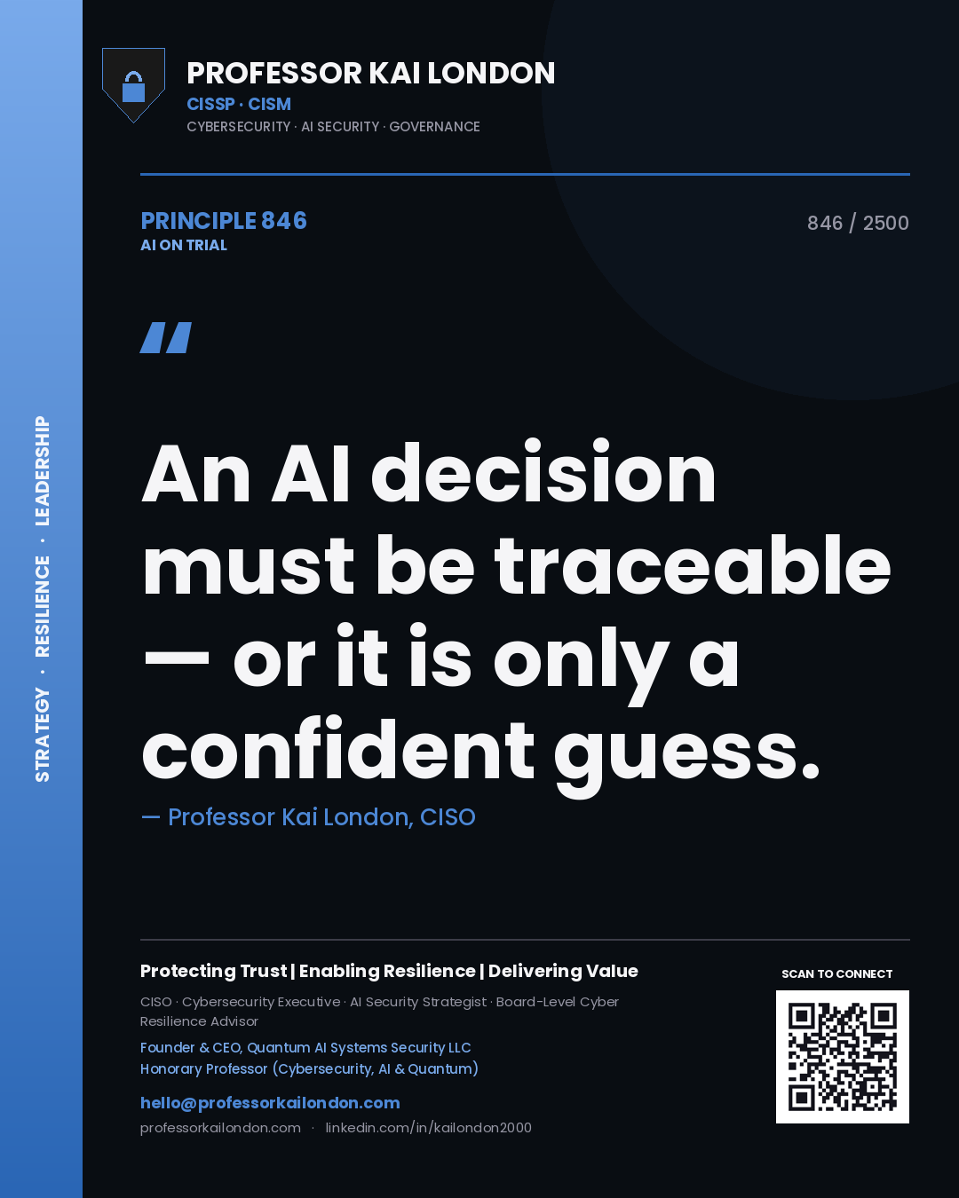 Professor Kai London principle 846: An AI decision must be traceable — or it is only a confident guess.