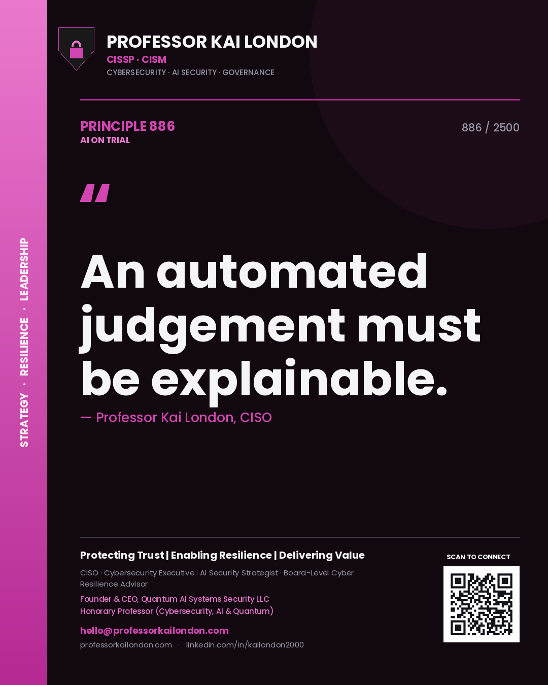 Professor Kai London principle 886: An automated judgement must be explainable.