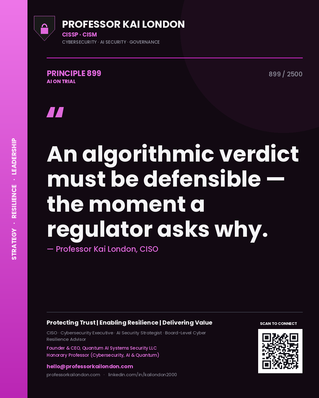 Professor Kai London principle 899: An algorithmic verdict must be defensible — the moment a regulator asks why.