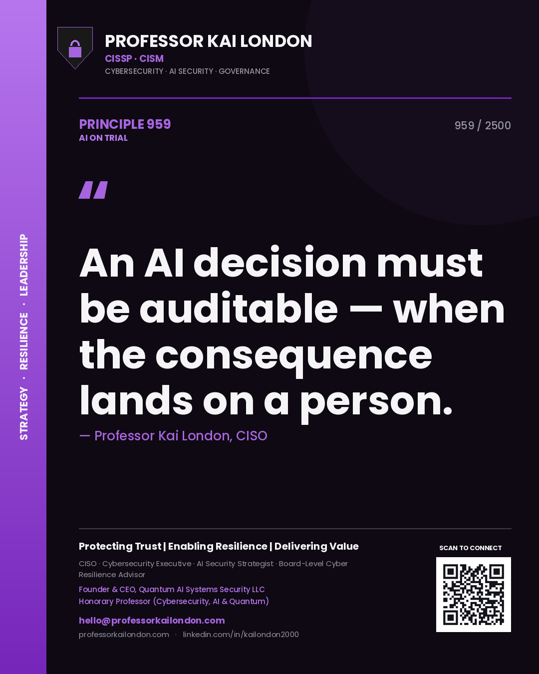 Professor Kai London principle 959: An AI decision must be auditable — when the consequence lands on a person.