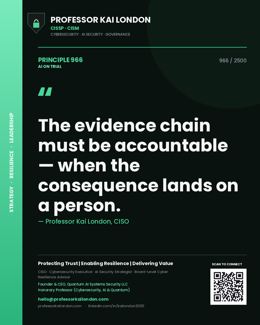 Professor Kai London principle 966: The evidence chain must be accountable — when the consequence lands on a person.
