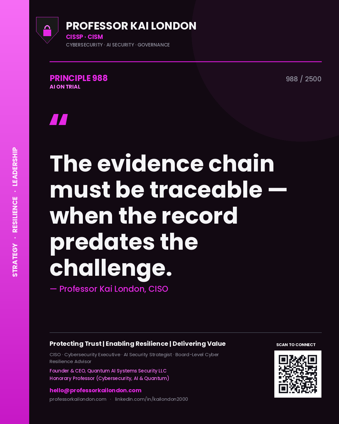 Professor Kai London principle 988: The evidence chain must be traceable — when the record predates the challenge.