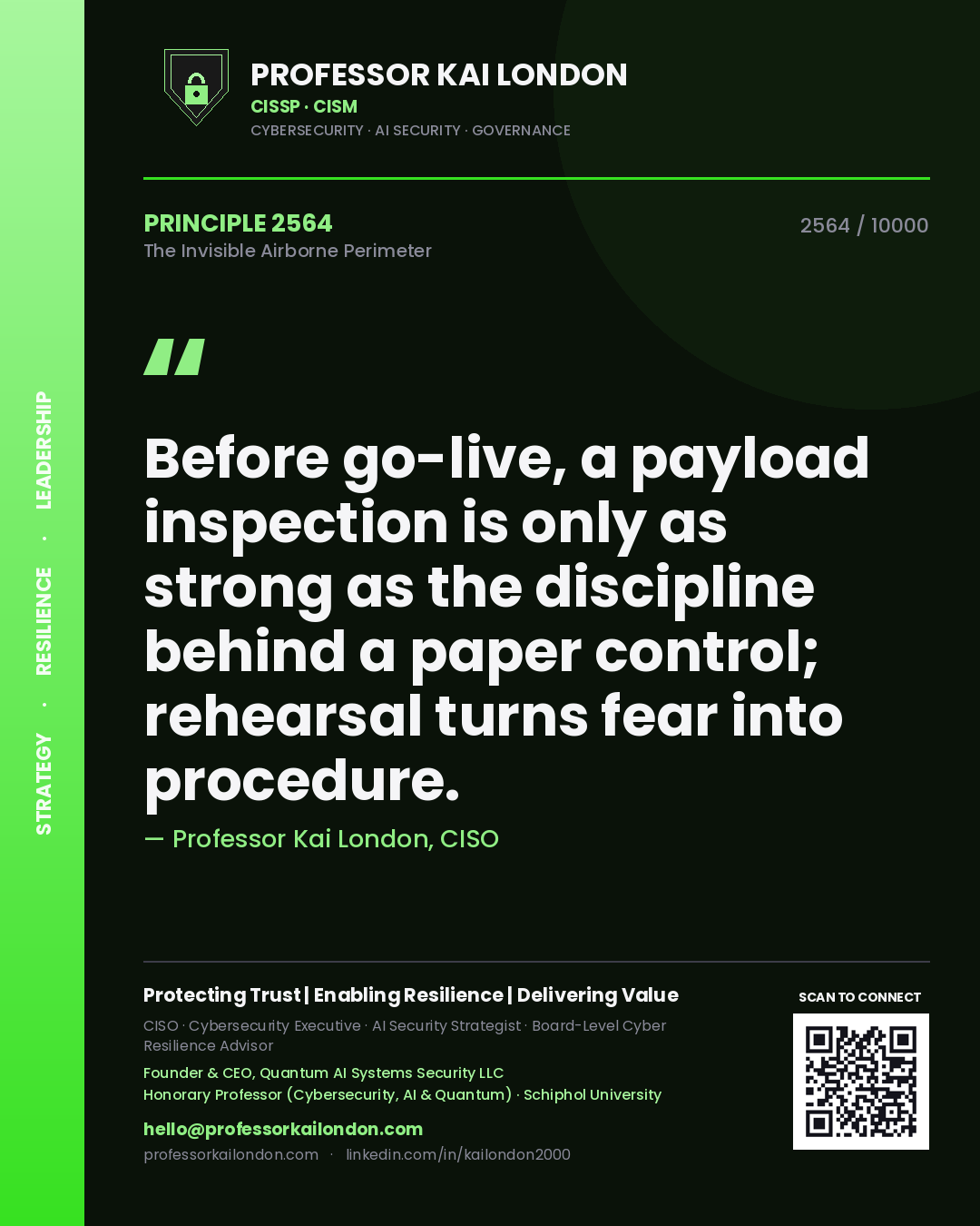 Professor Kai London principle 2564: Before go-live, a payload inspection is only as strong as the discipline behind a paper control; rehearsal turns fear into procedure.