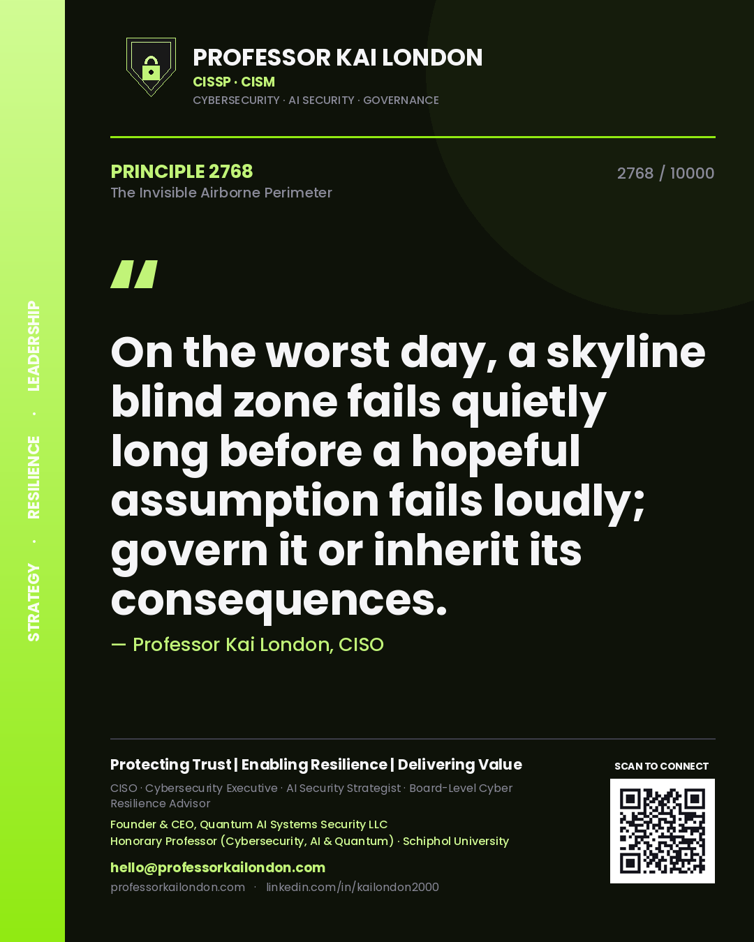 Professor Kai London principle 2768: On the worst day, a skyline blind zone fails quietly long before a hopeful assumption fails loudly; govern it or inherit its consequences.