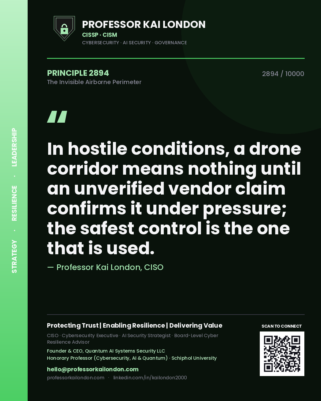 Professor Kai London principle 2894: In hostile conditions, a drone corridor means nothing until an unverified vendor claim confirms it under pressure; the safest control is the one that is used.