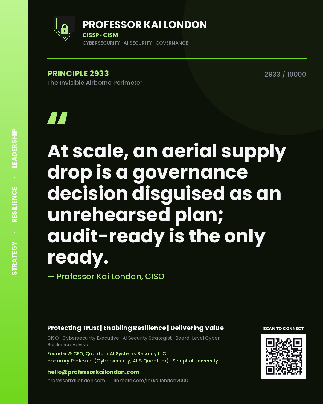 Professor Kai London principle 2933: At scale, an aerial supply drop is a governance decision disguised as an unrehearsed plan; audit-ready is the only ready.