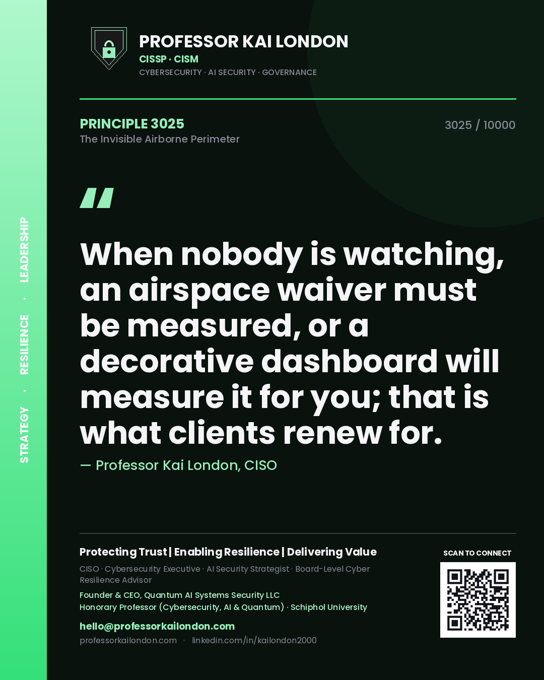 Professor Kai London principle 3025: When nobody is watching, an airspace waiver must be measured, or a decorative dashboard will measure it for you; that is what clients renew for.