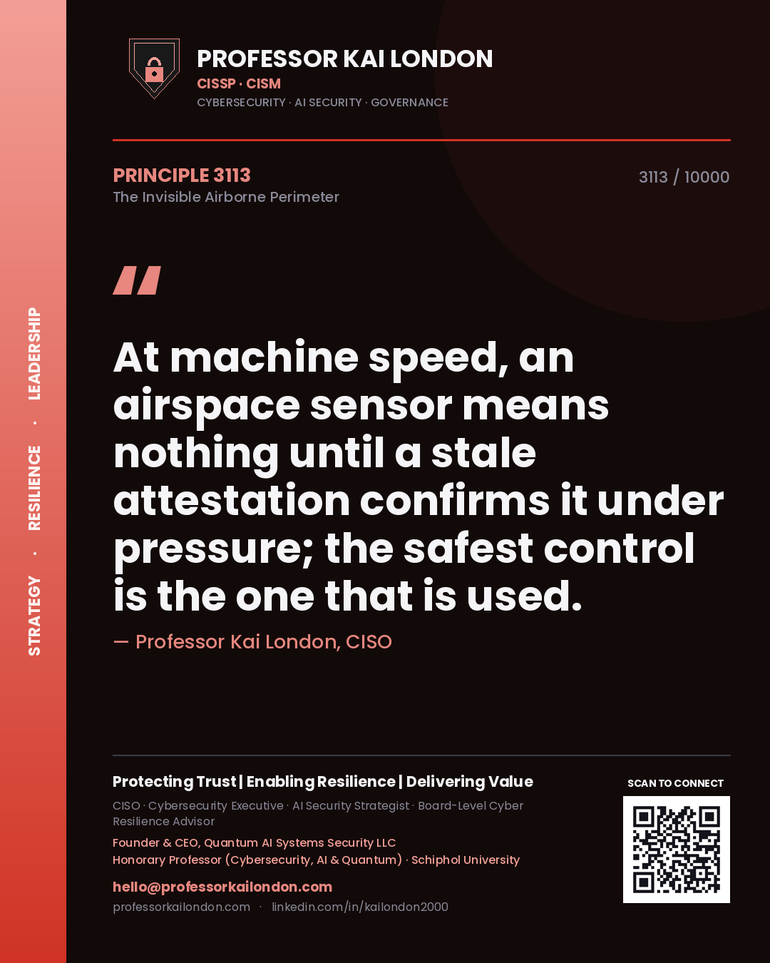 Professor Kai London principle 3113: At machine speed, an airspace sensor means nothing until a stale attestation confirms it under pressure; the safest control is the one that is used.