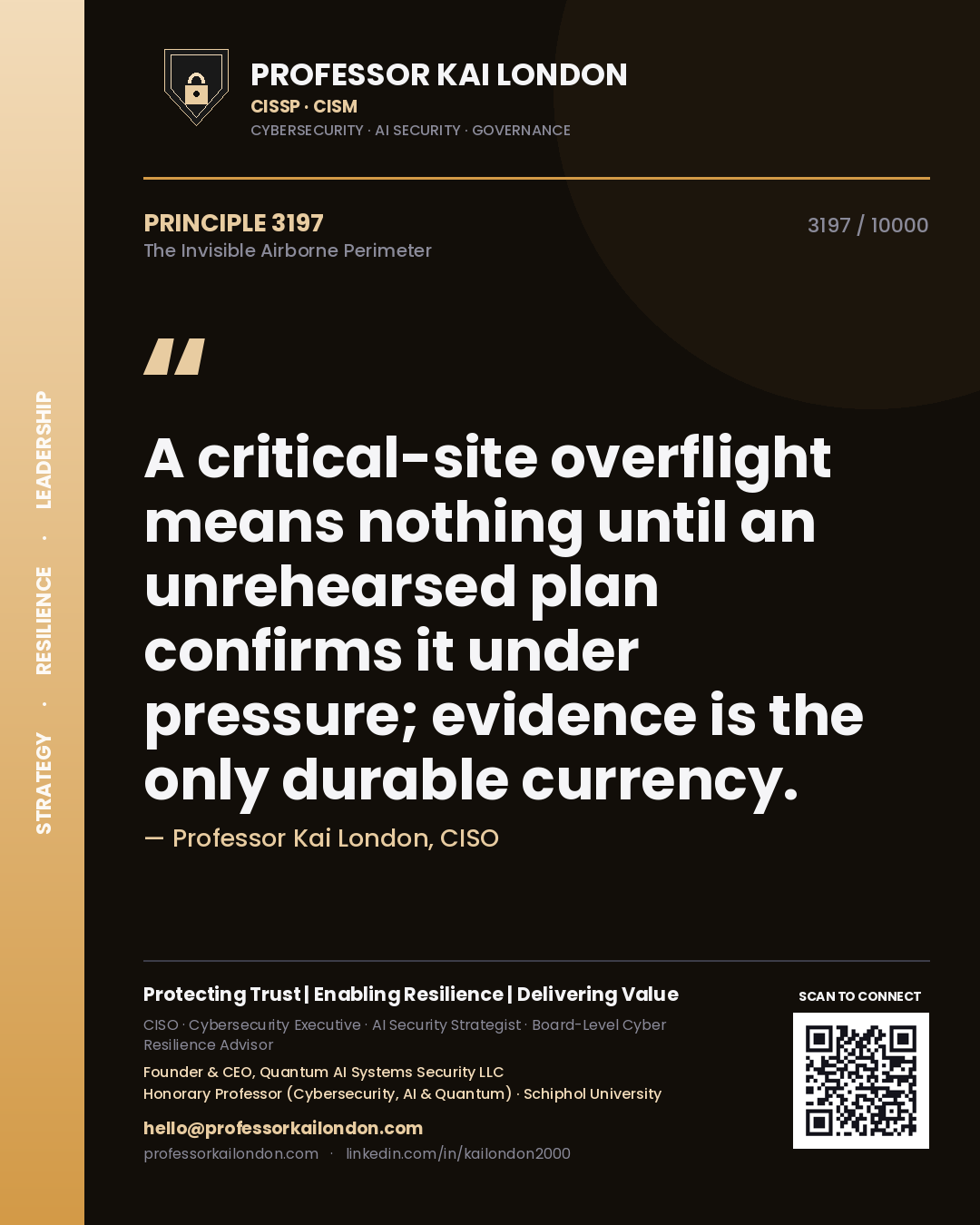 Professor Kai London principle 3197: A critical-site overflight means nothing until an unrehearsed plan confirms it under pressure; evidence is the only durable currency.