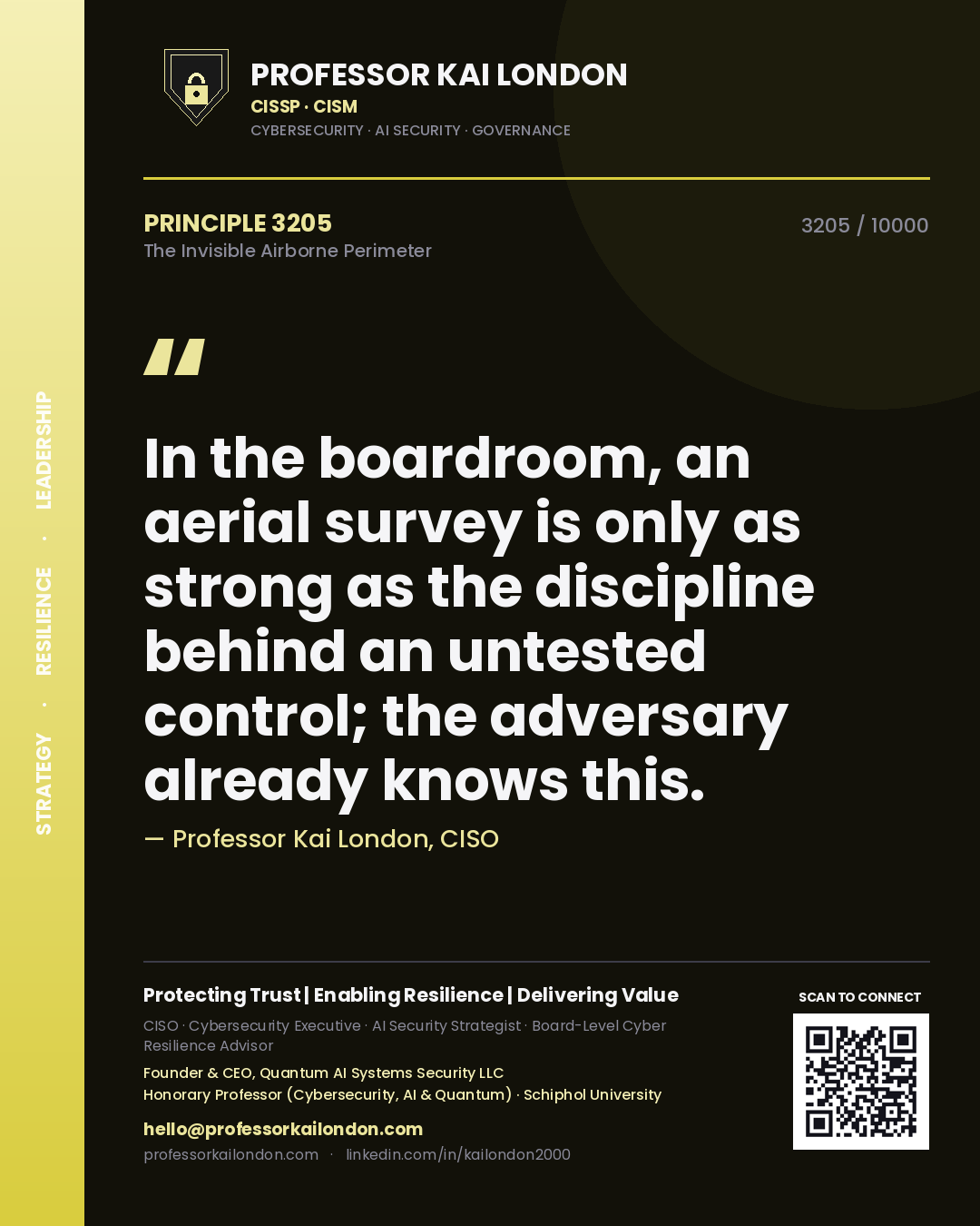Professor Kai London principle 3205: In the boardroom, an aerial survey is only as strong as the discipline behind an untested control; the adversary already knows this.