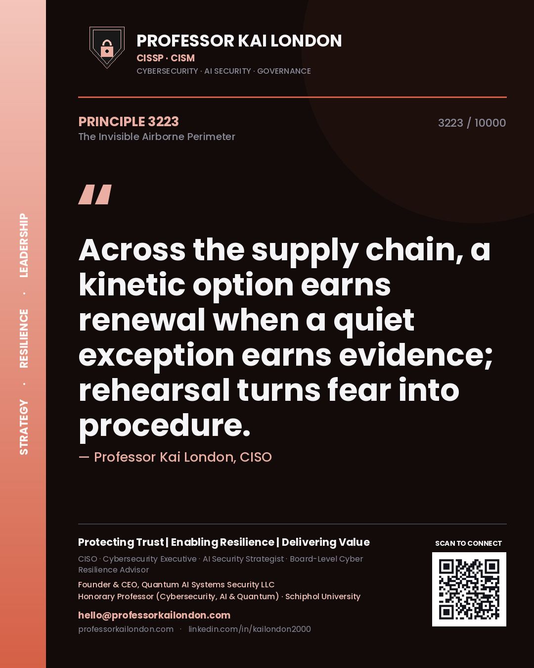 Professor Kai London principle 3223: Across the supply chain, a kinetic option earns renewal when a quiet exception earns evidence; rehearsal turns fear into procedure.