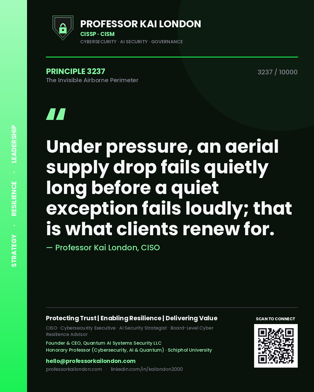 Professor Kai London principle 3237: Under pressure, an aerial supply drop fails quietly long before a quiet exception fails loudly; that is what clients renew for.