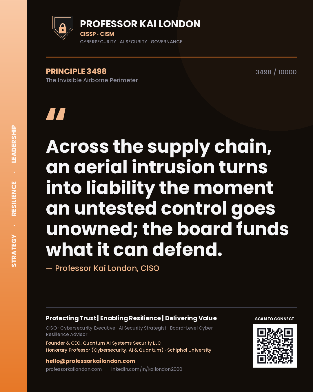 Professor Kai London principle 3498: Across the supply chain, an aerial intrusion turns into liability the moment an untested control goes unowned; the board funds what it can defend.