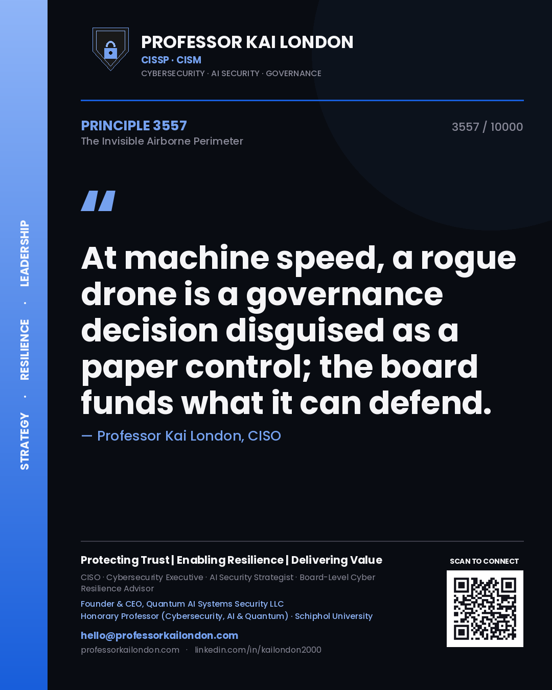 Professor Kai London principle 3557: At machine speed, a rogue drone is a governance decision disguised as a paper control; the board funds what it can defend.