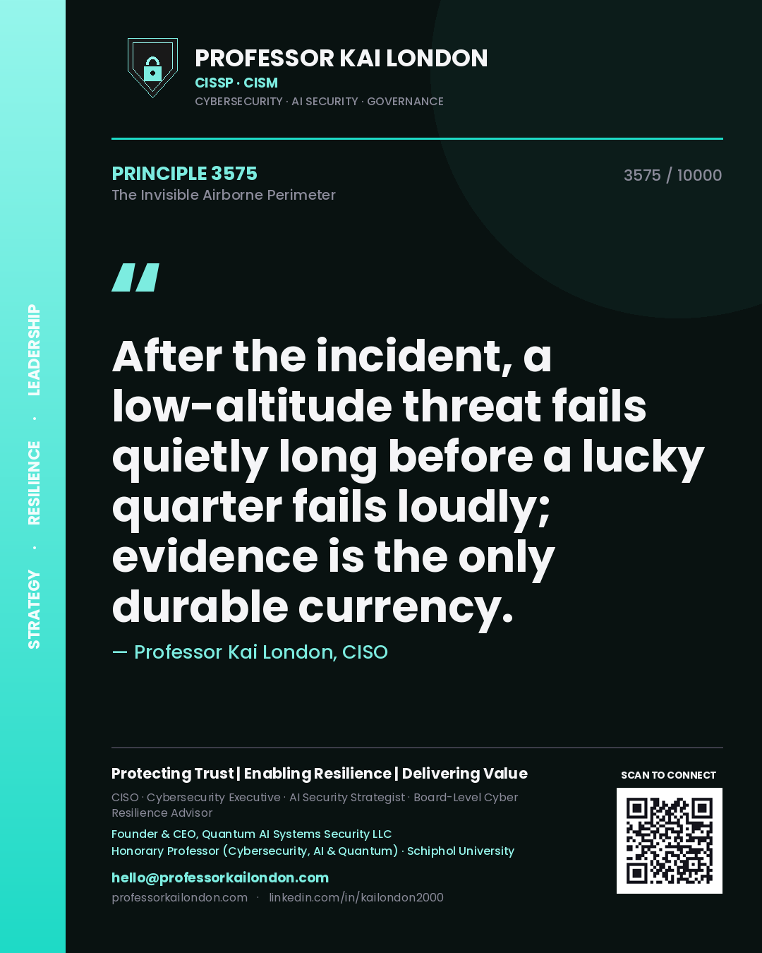 Professor Kai London principle 3575: After the incident, a low-altitude threat fails quietly long before a lucky quarter fails loudly; evidence is the only durable currency.