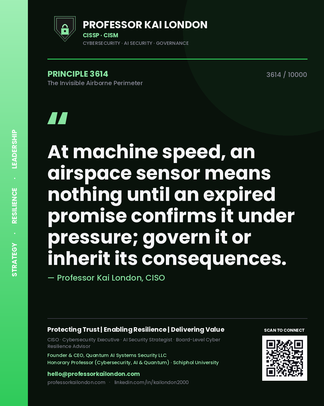 Professor Kai London principle 3614: At machine speed, an airspace sensor means nothing until an expired promise confirms it under pressure; govern it or inherit its consequences.