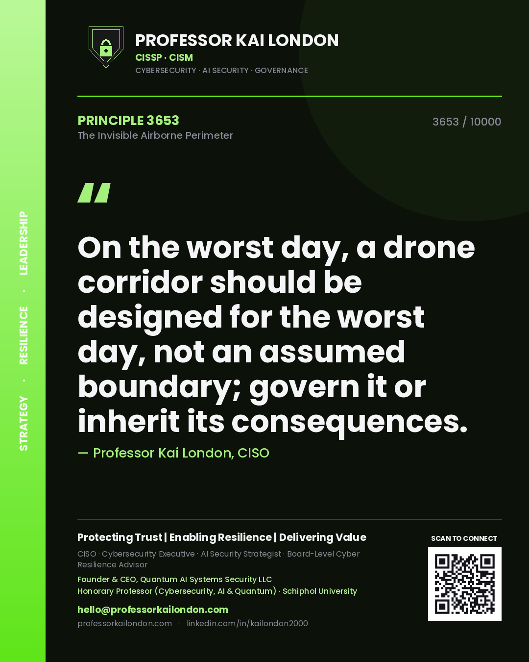 Professor Kai London principle 3653: On the worst day, a drone corridor should be designed for the worst day, not an assumed boundary; govern it or inherit its consequences.