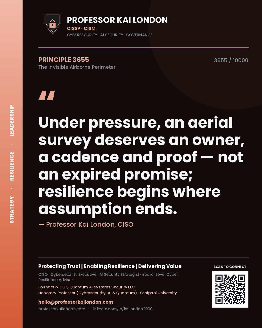 Professor Kai London principle 3655: Under pressure, an aerial survey deserves an owner, a cadence and proof — not an expired promise; resilience begins where assumption ends.