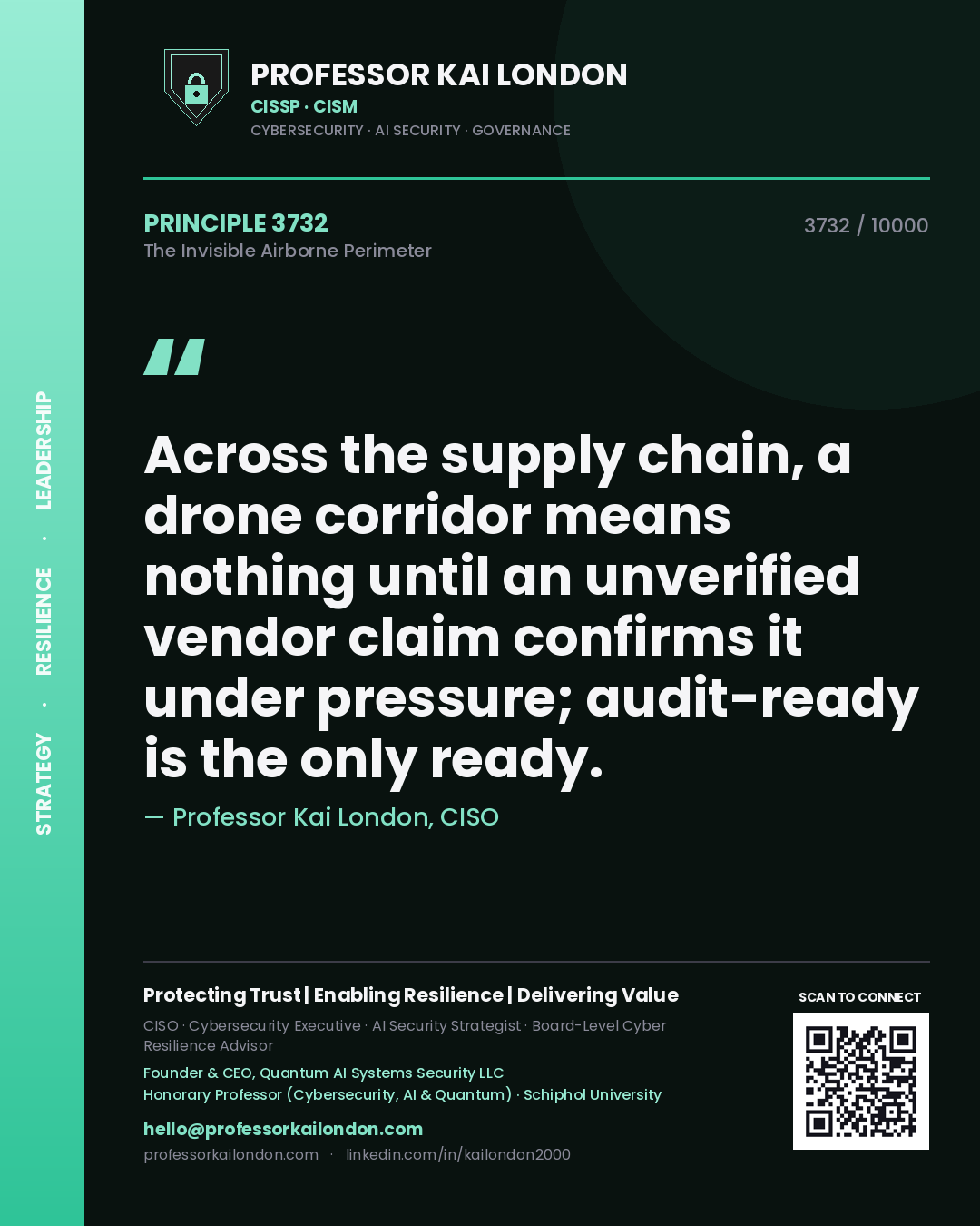 Professor Kai London principle 3732: Across the supply chain, a drone corridor means nothing until an unverified vendor claim confirms it under pressure; audit-ready is the only ready.