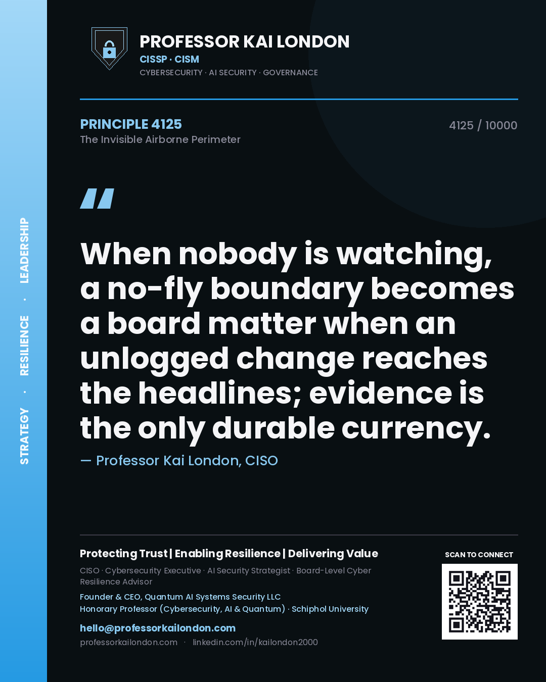 Professor Kai London principle 4125: When nobody is watching, a no-fly boundary becomes a board matter when an unlogged change reaches the headlines; evidence is the only durable currency.