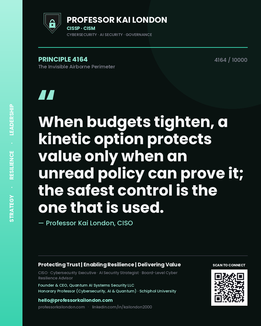 Professor Kai London principle 4164: When budgets tighten, a kinetic option protects value only when an unread policy can prove it; the safest control is the one that is used.