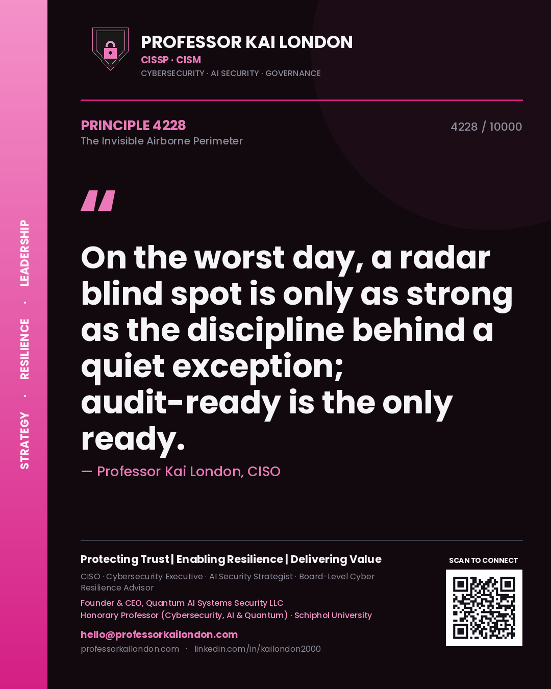 Professor Kai London principle 4228: On the worst day, a radar blind spot is only as strong as the discipline behind a quiet exception; audit-ready is the only ready.