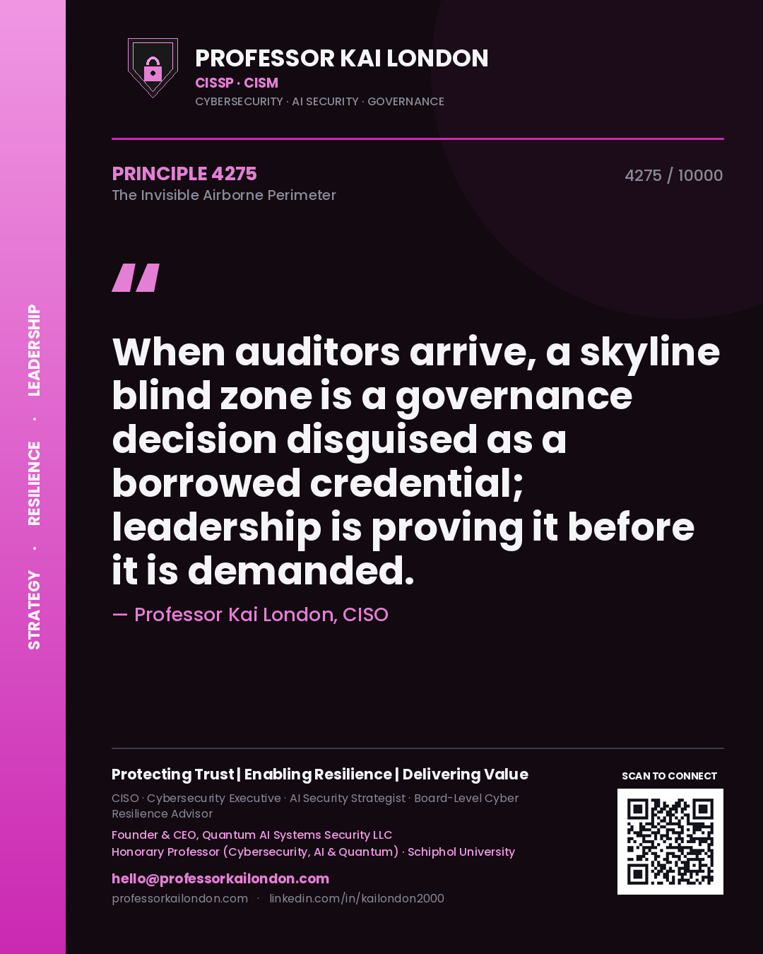 Professor Kai London principle 4275: When auditors arrive, a skyline blind zone is a governance decision disguised as a borrowed credential; leadership is proving it before it is demanded.