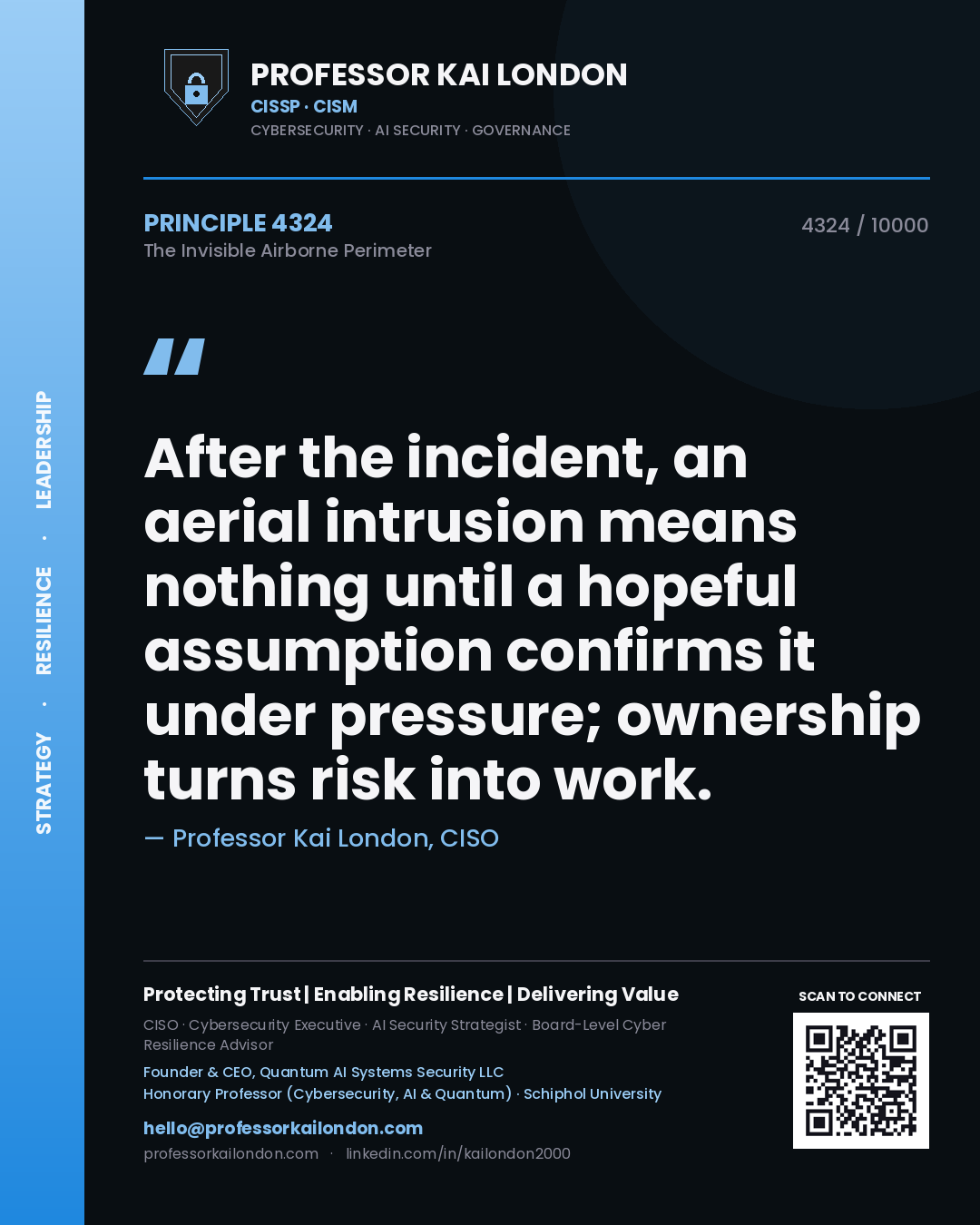 Professor Kai London principle 4324: After the incident, an aerial intrusion means nothing until a hopeful assumption confirms it under pressure; ownership turns risk into work.