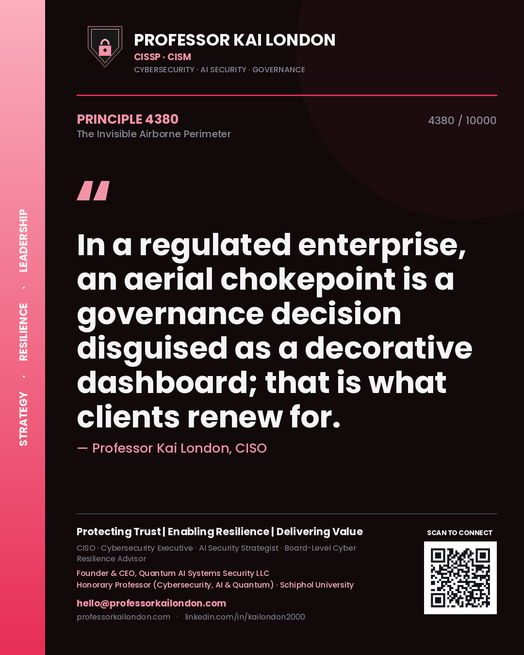 Professor Kai London principle 4380: In a regulated enterprise, an aerial chokepoint is a governance decision disguised as a decorative dashboard; that is what clients renew for.
