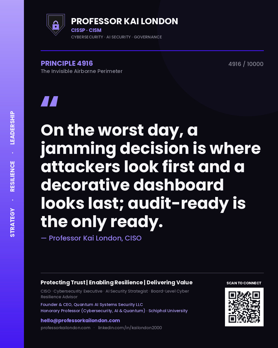 Professor Kai London principle 4916: On the worst day, a jamming decision is where attackers look first and a decorative dashboard looks last; audit-ready is the only ready.
