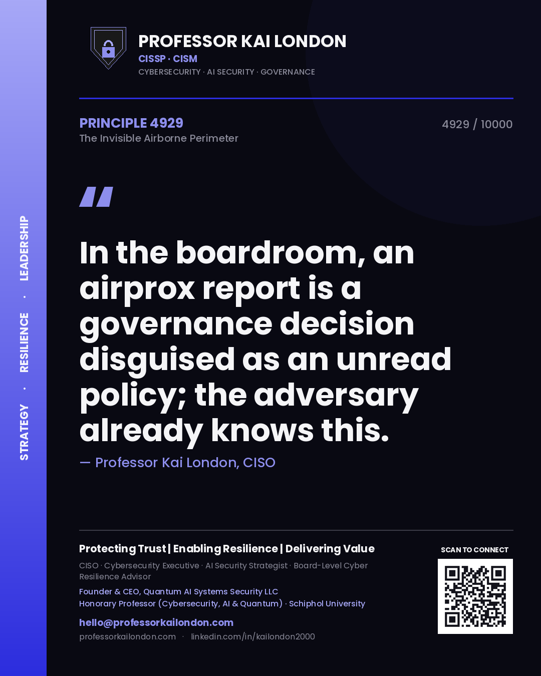 Professor Kai London principle 4929: In the boardroom, an airprox report is a governance decision disguised as an unread policy; the adversary already knows this.