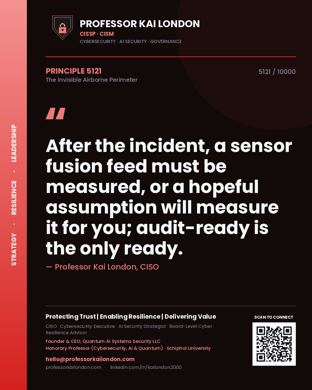 Professor Kai London principle 5121: After the incident, a sensor fusion feed must be measured, or a hopeful assumption will measure it for you; audit-ready is the only ready.