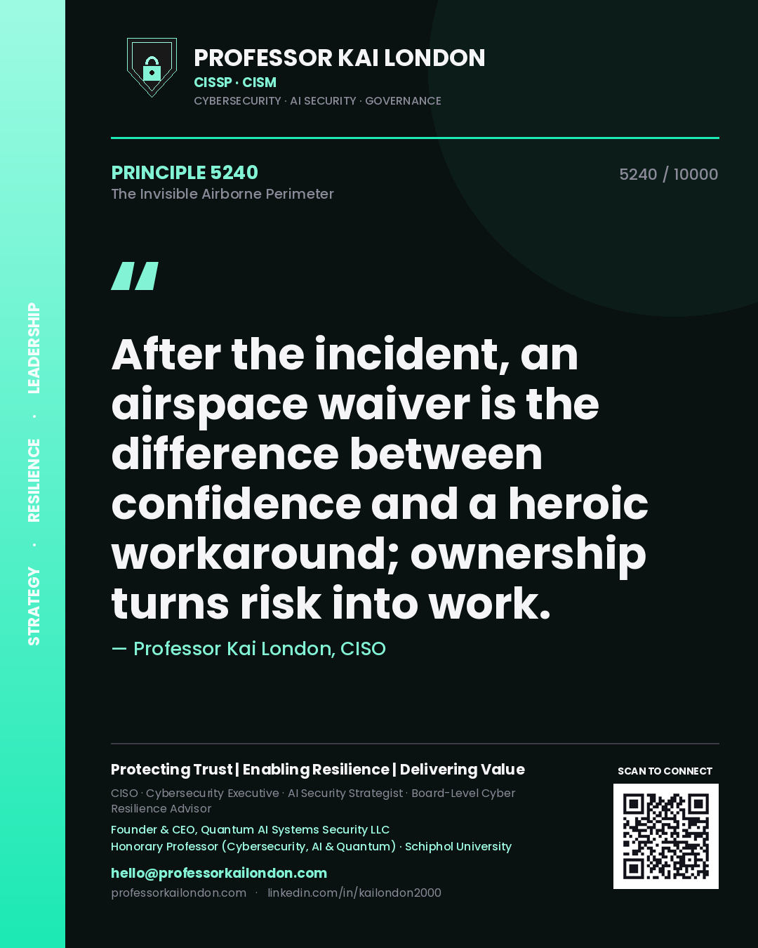 Professor Kai London principle 5240: After the incident, an airspace waiver is the difference between confidence and a heroic workaround; ownership turns risk into work.