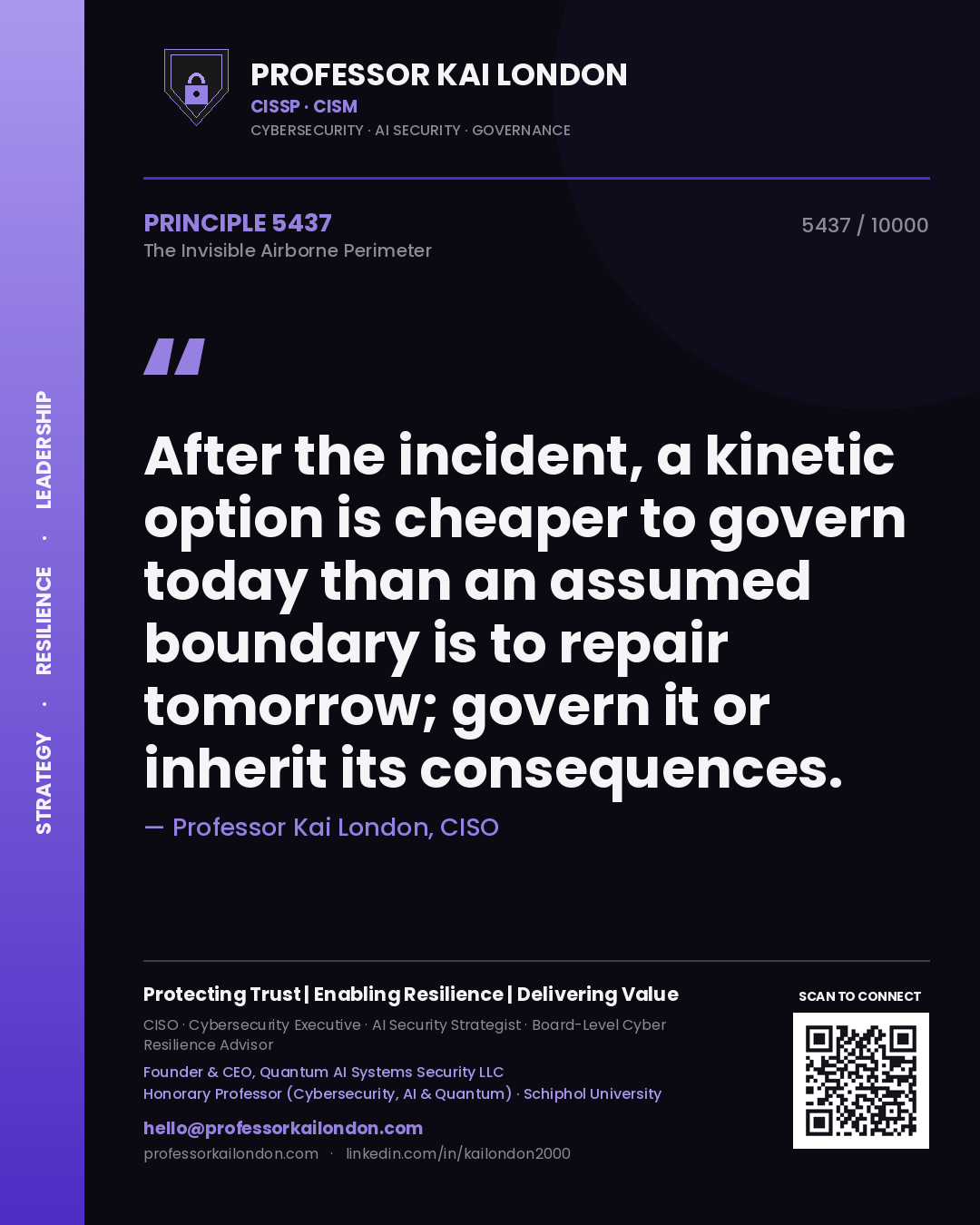 Professor Kai London principle 5437: After the incident, a kinetic option is cheaper to govern today than an assumed boundary is to repair tomorrow; govern it or inherit its consequences.