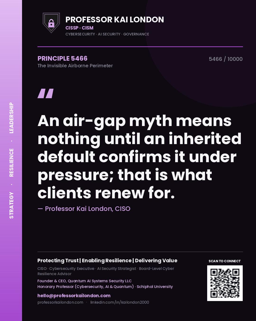 Professor Kai London principle 5466: An air-gap myth means nothing until an inherited default confirms it under pressure; that is what clients renew for.