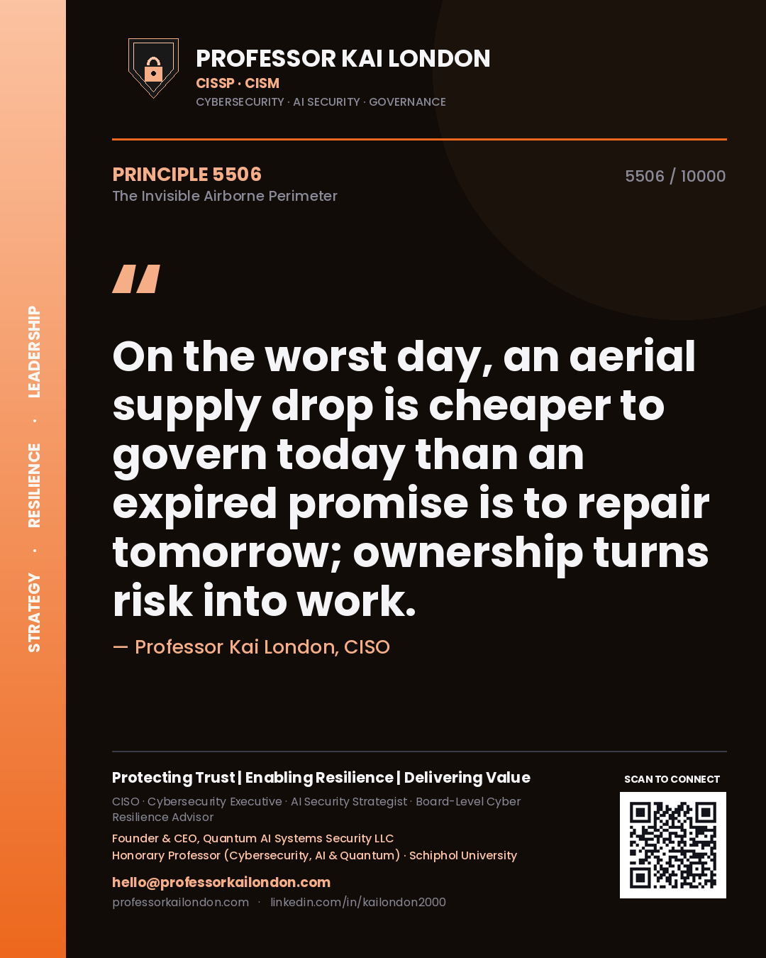 Professor Kai London principle 5506: On the worst day, an aerial supply drop is cheaper to govern today than an expired promise is to repair tomorrow; ownership turns risk into work.