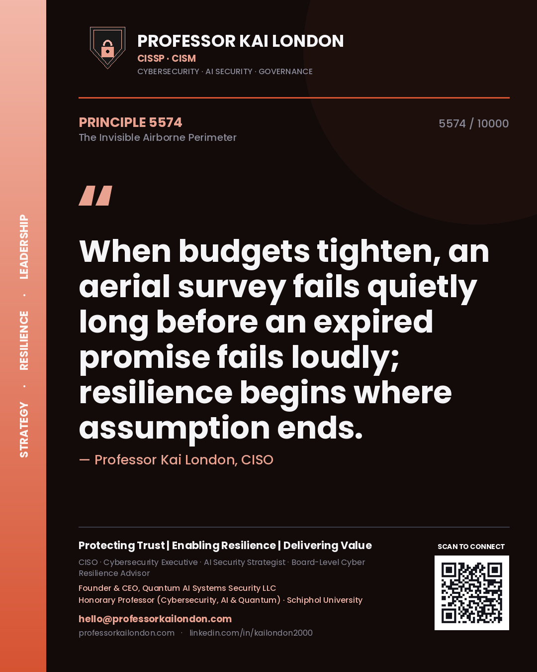 Professor Kai London principle 5574: When budgets tighten, an aerial survey fails quietly long before an expired promise fails loudly; resilience begins where assumption ends.