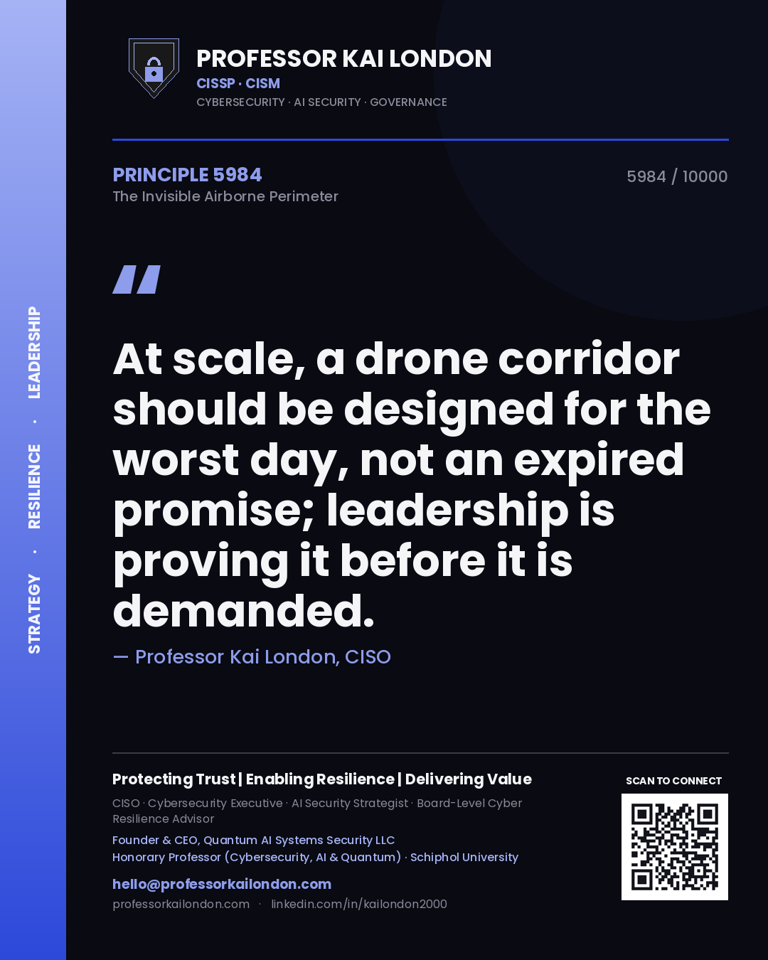 Professor Kai London principle 5984: At scale, a drone corridor should be designed for the worst day, not an expired promise; leadership is proving it before it is demanded.