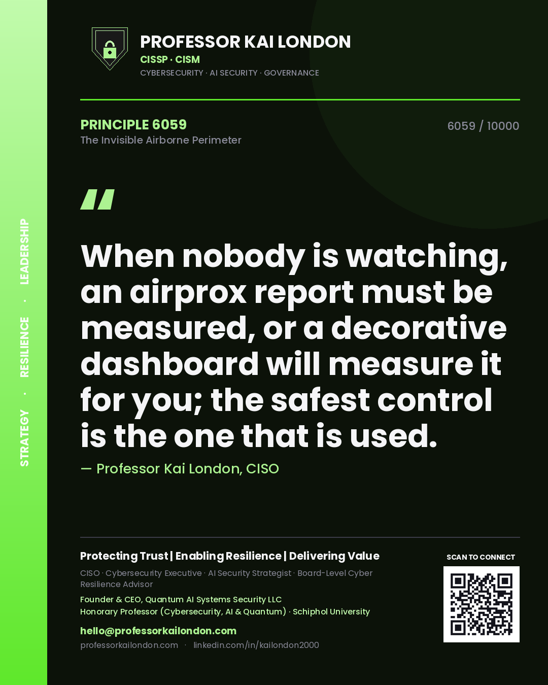 Professor Kai London principle 6059: When nobody is watching, an airprox report must be measured, or a decorative dashboard will measure it for you; the safest control is the one that is used.