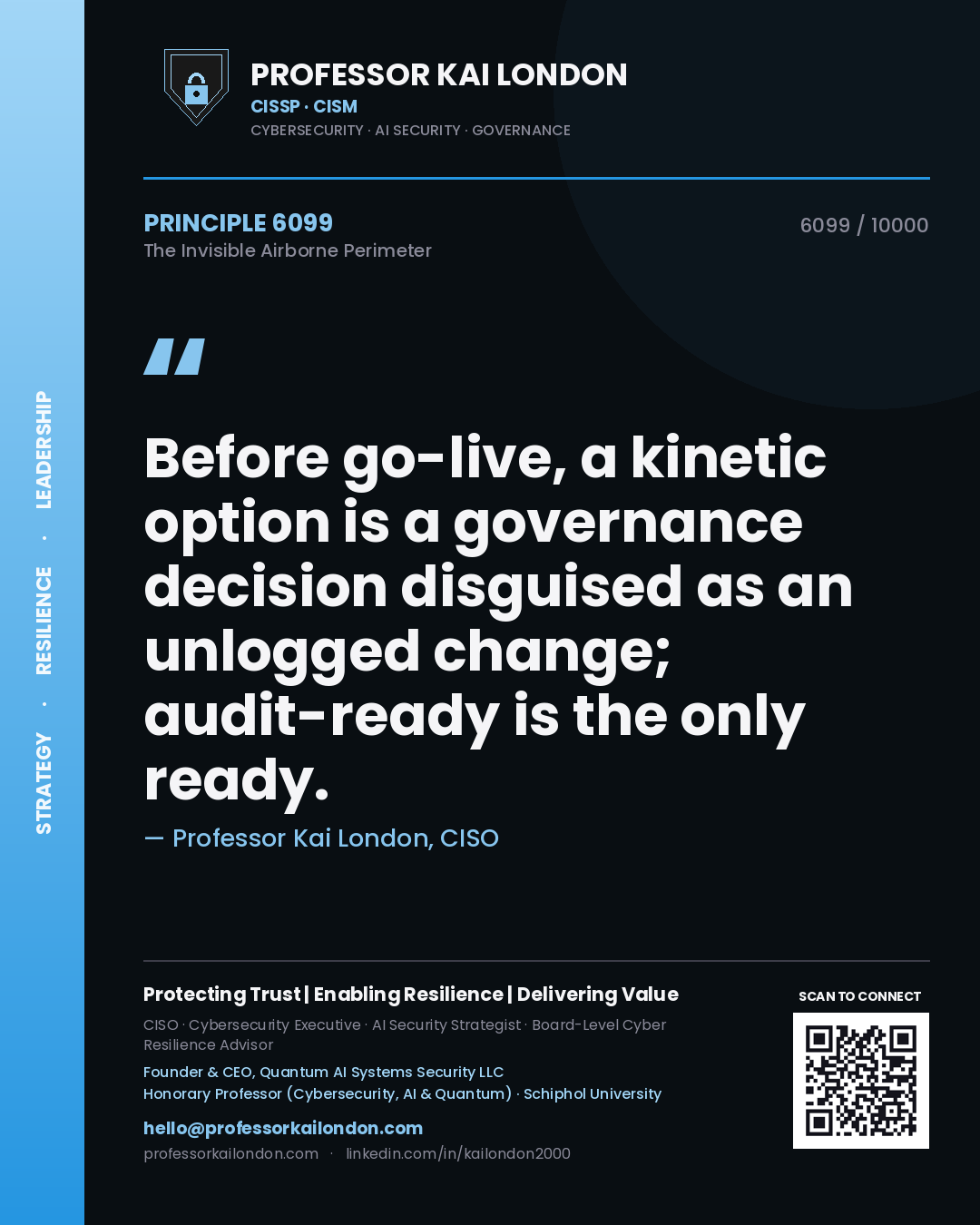 Professor Kai London principle 6099: Before go-live, a kinetic option is a governance decision disguised as an unlogged change; audit-ready is the only ready.