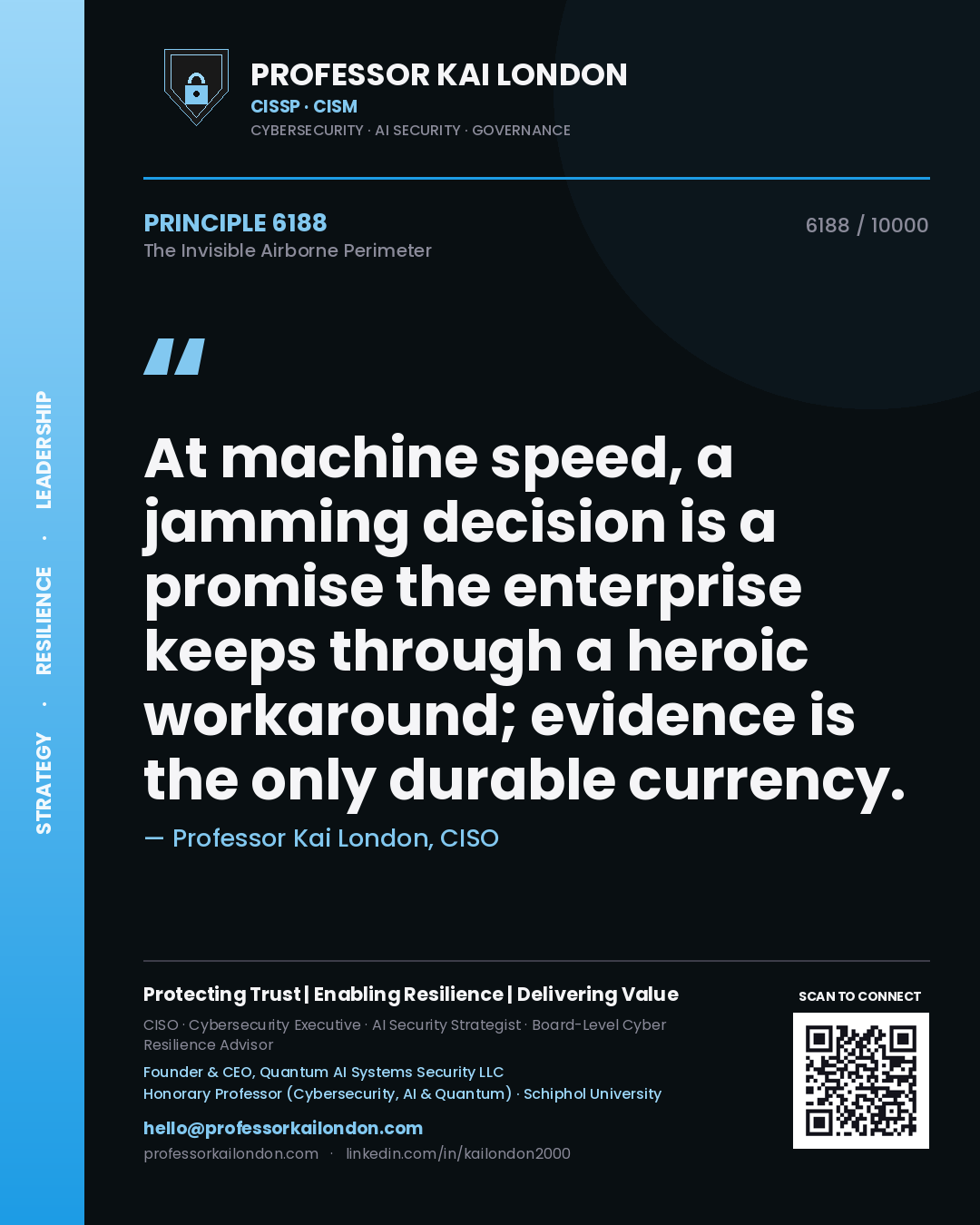 Professor Kai London principle 6188: At machine speed, a jamming decision is a promise the enterprise keeps through a heroic workaround; evidence is the only durable currency.