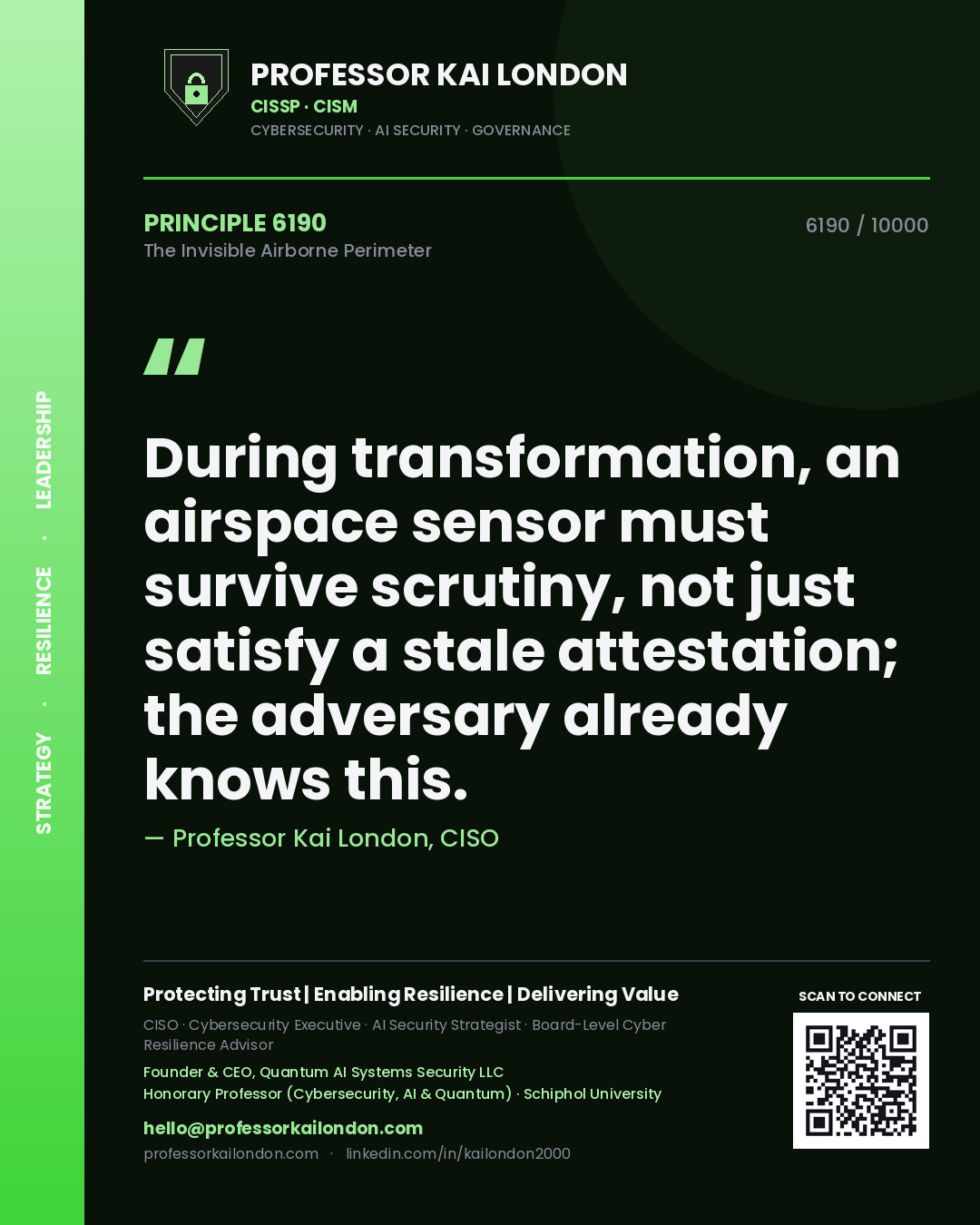 Professor Kai London principle 6190: During transformation, an airspace sensor must survive scrutiny, not just satisfy a stale attestation; the adversary already knows this.