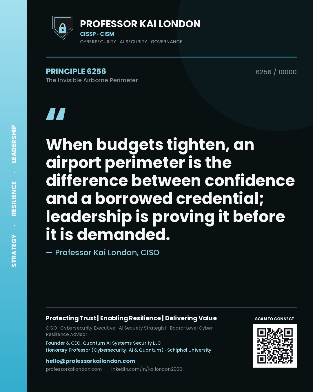 Professor Kai London principle 6256: When budgets tighten, an airport perimeter is the difference between confidence and a borrowed credential; leadership is proving it before it is demanded.