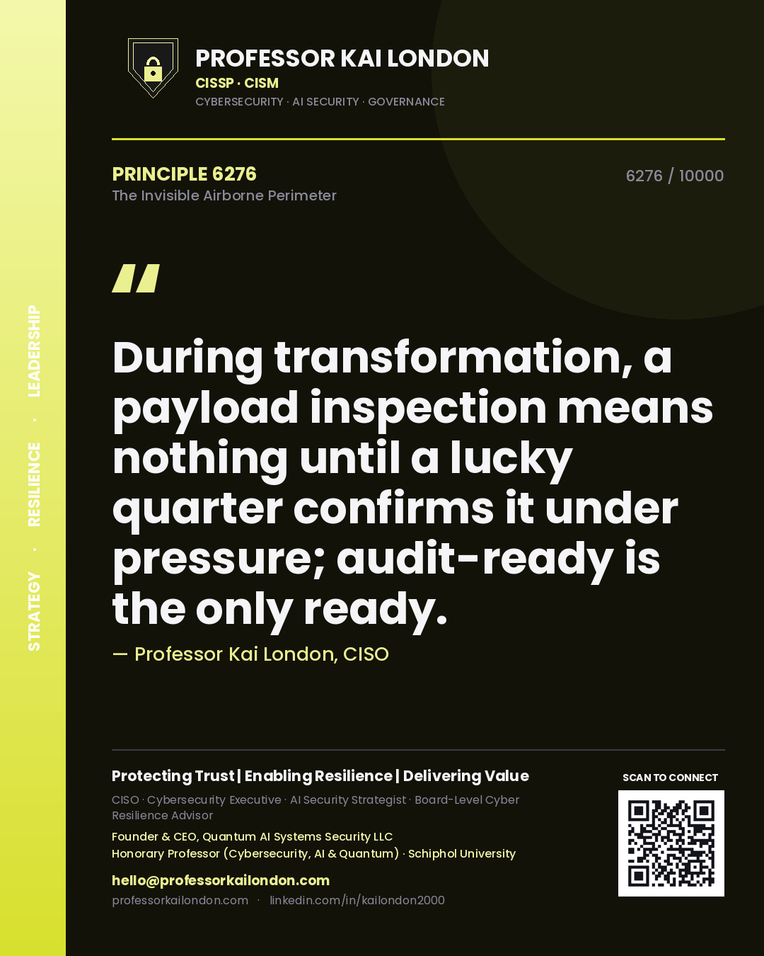 Professor Kai London principle 6276: During transformation, a payload inspection means nothing until a lucky quarter confirms it under pressure; audit-ready is the only ready.