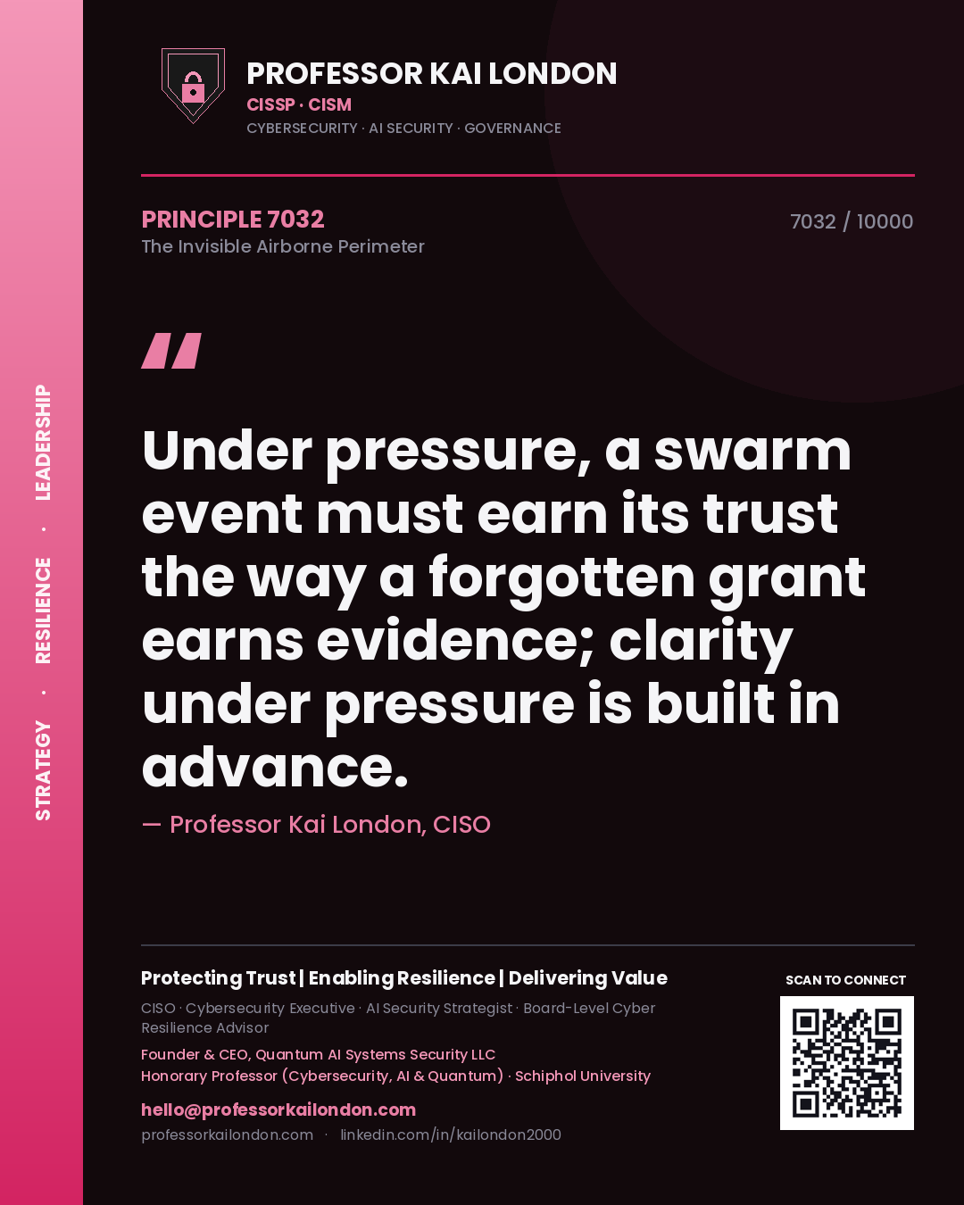 Professor Kai London principle 7032: Under pressure, a swarm event must earn its trust the way a forgotten grant earns evidence; clarity under pressure is built in advance.