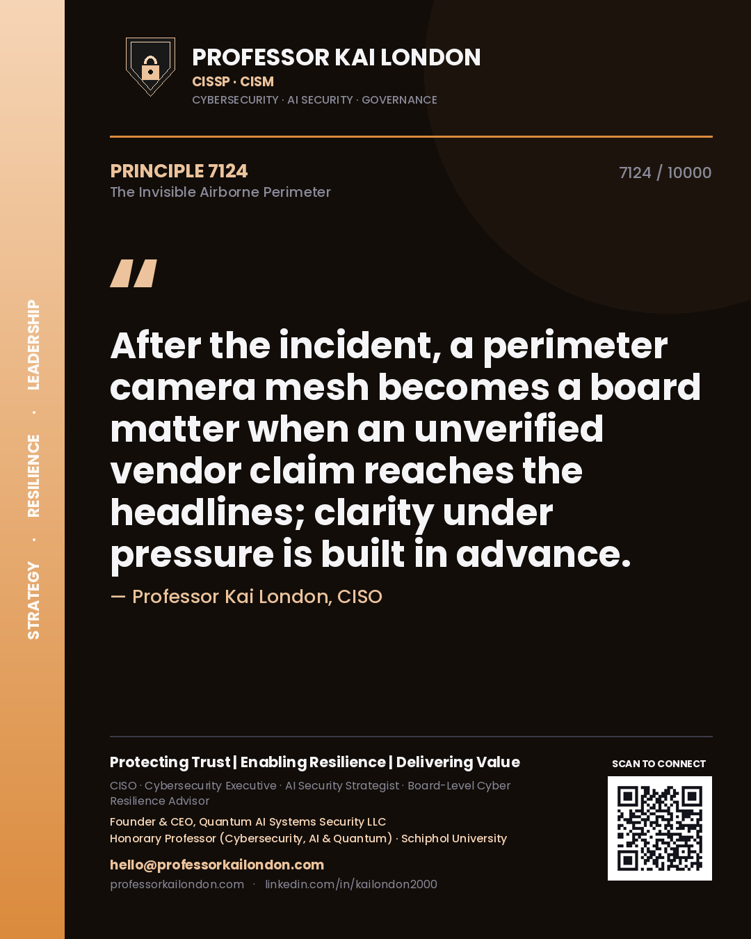 Professor Kai London principle 7124: After the incident, a perimeter camera mesh becomes a board matter when an unverified vendor claim reaches the headlines; clarity under pressure is built in advance.