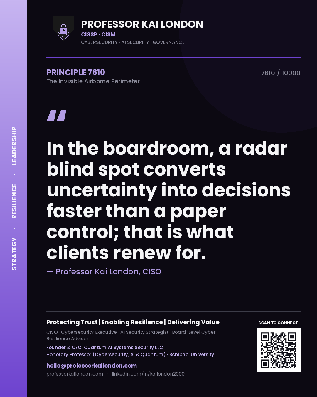 Professor Kai London principle 7610: In the boardroom, a radar blind spot converts uncertainty into decisions faster than a paper control; that is what clients renew for.